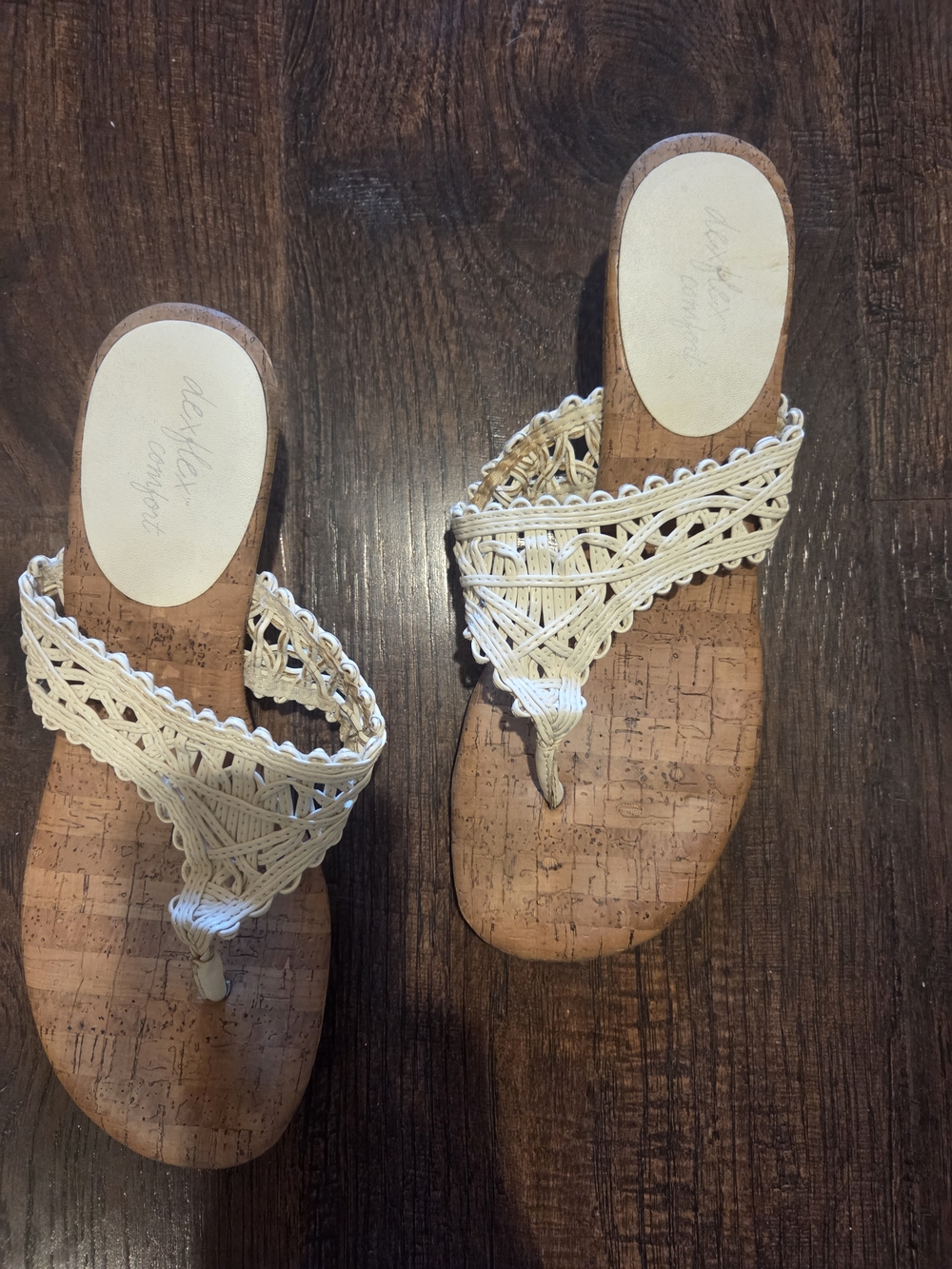 dexflex comfort White Macrame Cork-Style Thong Sandals